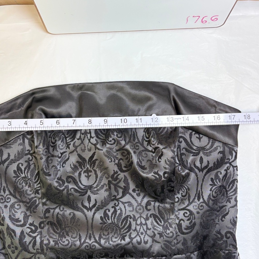 White House Black Market Black Damask Strapless Midi Dress Satin Trim Size 14 - Picture 3 of 8